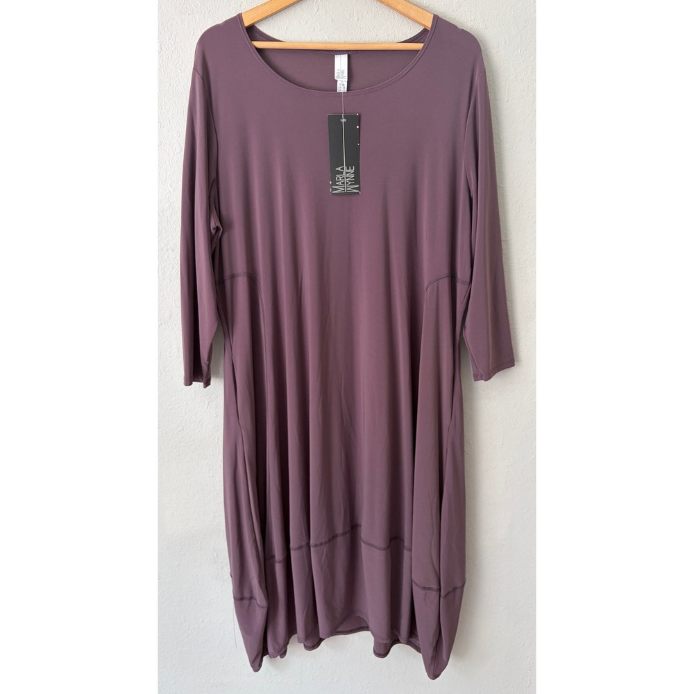 MarlaWynne Women Plum Balloon Hem Jersey Knit Dress Size 2X Lagenlook Minimalist